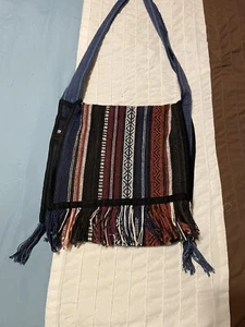 Boho messenger bag-1 Lg pocket W/ front zip pocket- made in NEPAL Colorful - Picture 1 of 7