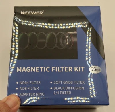 Neewer Magnetic Lens Filter Kit 55mm 5in1 Black Soft GND8 ND8 ND64 Adapter Ring - Image 1 of 4