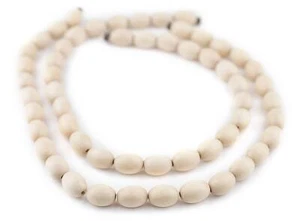 Cream Oval Natural Wood Beads 15x10mm White Large Hole 16 Inch Strand - Picture 1 of 2