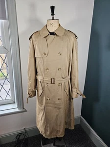 Vintage Trench Coat Men's 44 Long Beige Classic Military Made In USA Belted XL - Picture 1 of 18