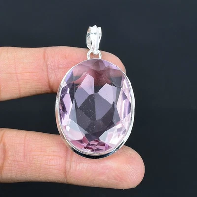 Colgante Joyería Regalo Piedras Preciosas Ovaladas Plata Esterlina 925 Kuncita Rosa 2.2" AAB 813 Foto 1 de 4