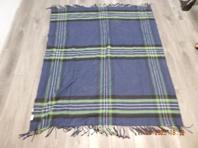 复古 Field Gear 羊毛混纺 50 英寸/60 英寸蓝色条纹格子扔 Cottacore Lounge 舒适 — 第 1/3 张图片