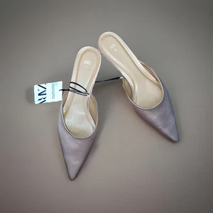 Zara satin backless shoes mules slides 40/9 Beige color open NWT $79.0 - Picture 1 of 13