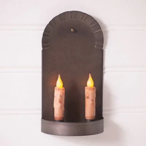 Primitive Colonial Tin 11.5" 2 Taper Candle Wall Sconce - Picture 1 of 4