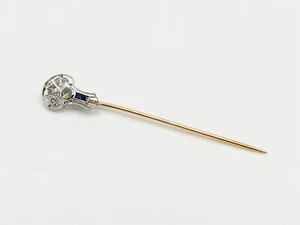 Antique 1920s Natural Alexandrite Sapphire Diamond Platinum 14k Yellow Gold PIN - Picture 1 of 2