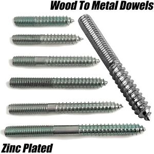 M8 M10 HEAVY DUTY WOOD TO METAL DOWELS DOUBLE ENDED THREADED FURNITURE SCREWS