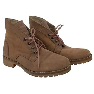 Tamaris Brown Leather Combat Boots Women's Size 8.5 Preowned - Picture 1 of 7