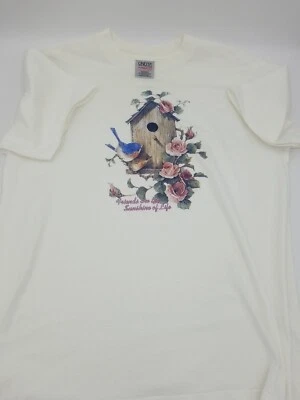 Camiseta vintage Oneita Power 50 Plus años 90 para hombre con casa de pájaros y rosas talla grande Foto 1 de 4