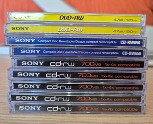Sony CD-RW 650MB 700MB Rewritable Discs DVD+RW DVD-RW All Unused - Afbeelding 1 van 4