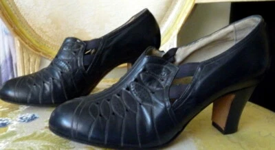 ZAPATOS DE CUERO AZUL VINTAGE AÑOS 20 Talla 4 1/2  Foto 1 de 4