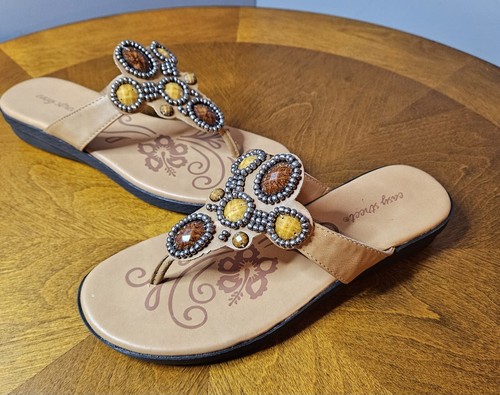 MBT Sandalo piatto donna Easy Street Begem slip on infradito perizoma marrone chiaro taglia 8M