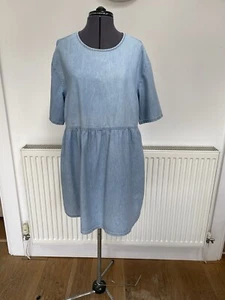 Blue Denim Short Sleeved Dress - Size M - Cotton - Picture 1 of 8