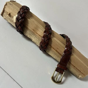 LANDS END dunkelbrauner geflochtener Ledergürtel für Herren Größe 28 (71 cm) massive Messingschnalle - Bild 1 von 11