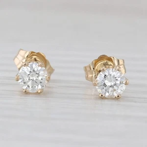 0.52ctw Diamond Solitaire Stud Earrings 14k Yellow Gold Round Studs - Picture 1 of 7