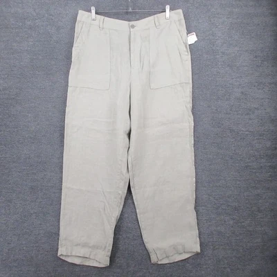 Pantalones Nicole Miller para mujer XL 100 % lino verde claro tiro alto cónico Foto 1 de 4