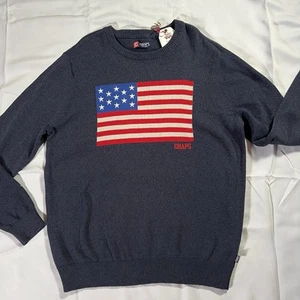 Chaps Sweater Men's Large USA Flag Navy Blue Cotton Crewneck Patriotic New - Picture 1 of 10