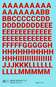 K4 G Decals Red 1/2 Inch Bold Gothic Letter Number Alphabet Set