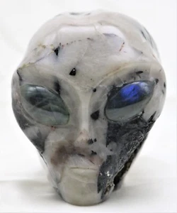 XL Awesome BLACK TOURMALINE Crystal ALIEN Head with LABRADORITE Gemstone Eyes - Picture 1 of 8