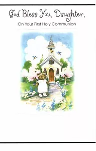 For A Special Daughter First Holy Communion Brown Bear At Church Greeting Card - Picture 1 of 3