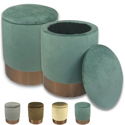 POUF CONTENITORE SGABELLO SALVASPAZIO POGGIAPIEDI IN VELLUTO IMBOTTITO CM 31X38 - Immagine 1 di 3