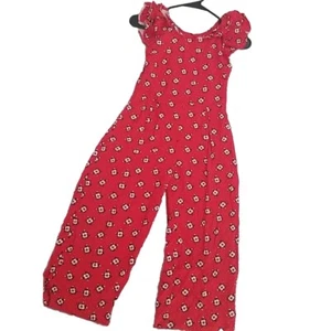 Janie and Jack Girls Size 7 Red Floral Ruffle Jumpsuit Romper Pants Holiday - Picture 1 of 9