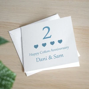 Tarjeta de aniversario de 2do aniversario de boda personalizada hecha a mano tarjeta de aniversario de algodón - Imagen 1 de 3
