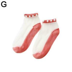 Breathable Thin Socks Transparent Lace with Pearl Cotton Nylon Mesh Ankl