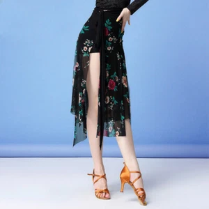 Gonna da ballo a rete da donna sciarpa avvolgente tango floreale abbigliamento da ballo sala da ballo salsa latina - Foto 1 di 8