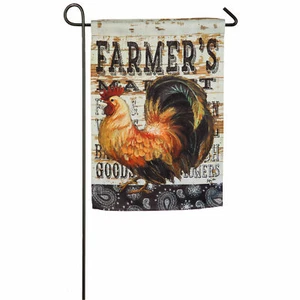 Garden Flag Farmers Market Double Sided Rooster Bird Shiplap Wood 12.5x18 in - Picture 1 of 1