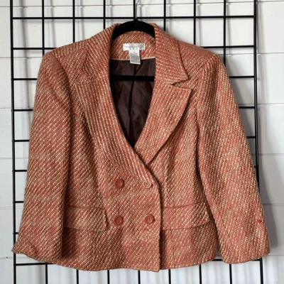 Traje Blazer Worthington Tweed Metálico Mujer 10 Naranja Dorado Doble Pechos Foto 1 de 4