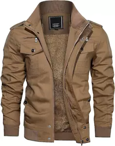 Men's Winter Thickened Fleece-Lined Cargo Field Jacket Multi-Pocket Casual - Picture 1 of 14