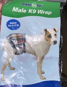 Clean Go Pet Male K9 Wrap Diaper Medium Fits 15-27 Lbs - Picture 1 of 3