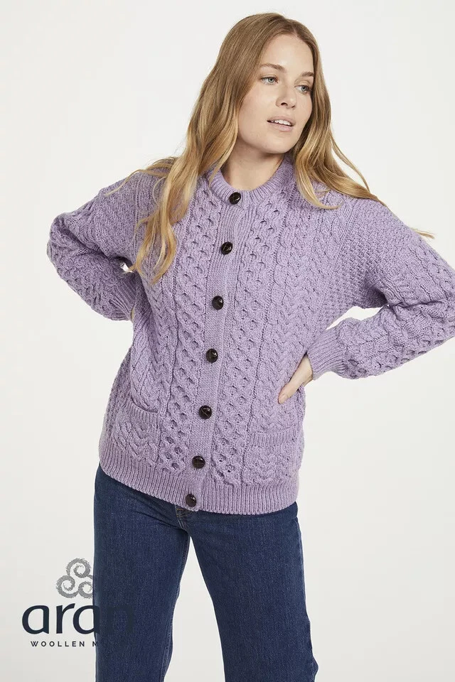 Cárdigan irlandés suéter para mujer 100 % lana merino chaqueta de madera de Aran Woollen Mill Foto 1 de 1