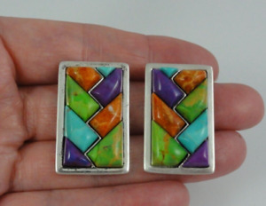 Jay King DTR Sterling Silver Turquoise Multi Color Inlay Earrings Scrap Repair