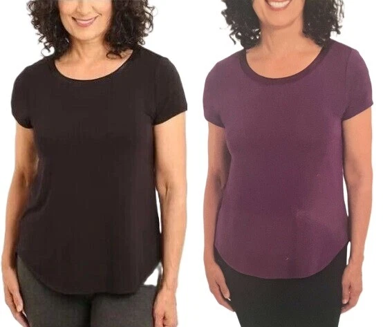 Top Joan Vass Damas Cuello Satinado Manga Corta Negro L ¡NUEVO CON ETIQUETAS! Foto 1 de 1