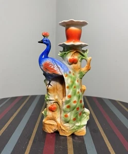 Vintage German Porcelain Peacock Candle Holder – Hand-Painted – 9” Tall - Picture 1 of 20