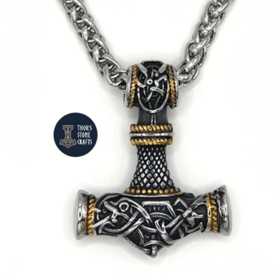 Viking Thor Hammer Pendant  Large Necklace Mjolnir Urnes Style Stainless Steel - Image 1 of 4