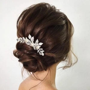 Bride Pearl Wedding Hair Comb Silver Leaf Hair Piece Bridal Hair Accessories ... - Picture 1 of 7