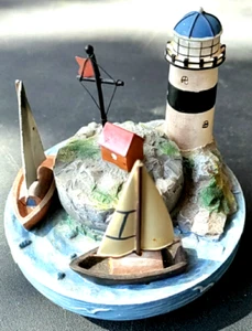 Lighthouse Sailboat Scene Capper Topper Snuffer For Yankee Candle Jar COMPLETE - Picture 1 of 5