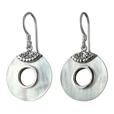 Echt 925er Silber Perlmutt Muschel Damen-Ohrringe Hänger Schmuck SER047 - Bild 1 von 2