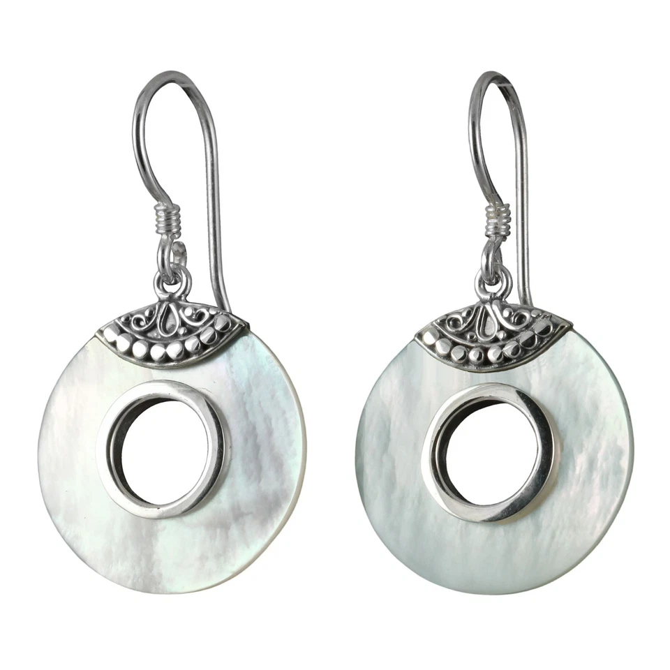 Echt 925er Silber Perlmutt Muschel Damen-Ohrringe Hänger Schmuck SER047 - Bild 1 von 2