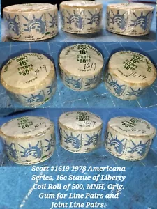 Rollo de bobina Scott 1619 1978 16c Americana Estatua de la Libertad 500 MNH para pares de líneas - Imagen 1 de 6