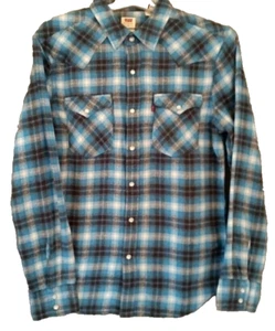 Levi’s Western blau kariert Flanell Perlen Druckknopf Hemd Herren Größe Small Standard Passform - Bild 1 von 11