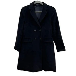 Theory Jacket Womens Small Black Trench Coat Wool Angora Double Breasted - Picture 1 of 14