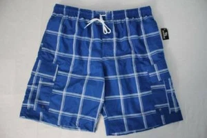 Mens Swim Trunks Large Board Shorts Swimsuit Blue Cargo Pockets Lined Beach Pool - Picture 1 of 3