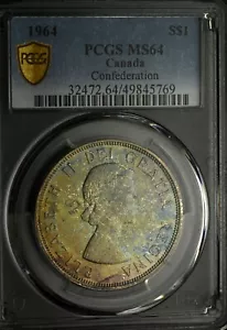 1964 Silver Dollar $1 PCGS MS-64 - Amazing Multi-Colours Tones - Picture 1 of 5