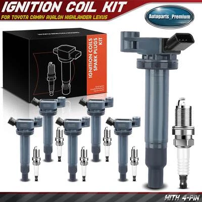 6x bobina de ignição e 6x kit de vela de ignição de irídio para Toyota Camry 02-06 Highlander - Imagem 1 de 4