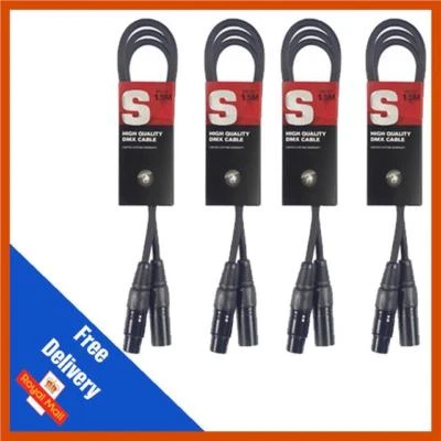 4 x Stagg 1.5M Negro Cable de Iluminación DMX Plomo XLR Micrófono Calidad Banda DJ Disco