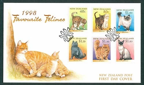 NEW ZEALAND FDC 1998 CATS SET OF 6 STAMPS (ID:F1444) (11/2) - Image 1 of 1