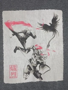 Japanese Anime Themed Grey Graphic T-Shirt Phoenix Samurai Relentless Size S - Picture 1 of 7